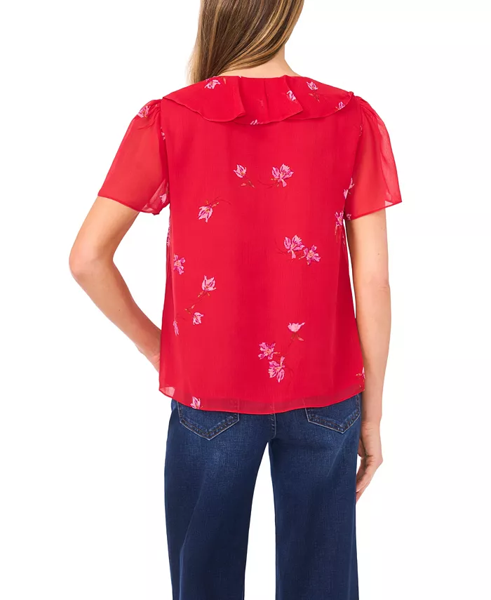 Women's Floral Short Sleeves Ruffle Tie-Front Top - thumbnail 3