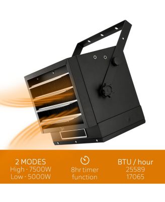 7500W Portable Hard-Wire Installation Garage Heater With Remote and Vertical and Horizontal Air Flow in Black