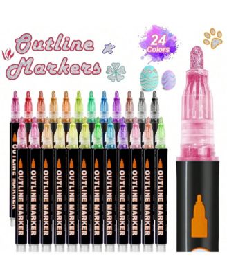 24 Colors Double Line Outline Pens, Shimmer Markers Set for Drawing, Greeting Card, DIY Art Crafts, Scrap Booking