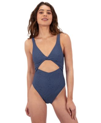 Juniors' Wave Jacquard Twist-Front Cheeky One Piece Swimsuit 