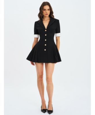 Women's Ilitha Black Woven Crepe Pleated A-Line Mini Dress