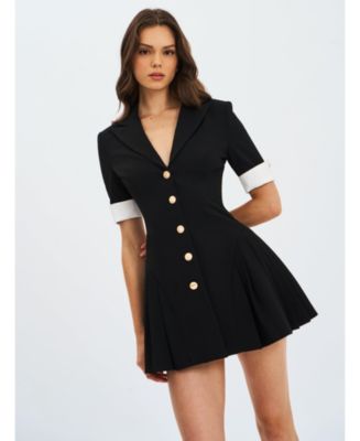 Miss Circle Women's Ilitha Black Woven Crepe Pleated A-Line Mini