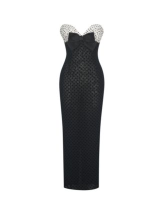 Women's Faith Black and White Polka Dot Sweetheart Maxi Dress