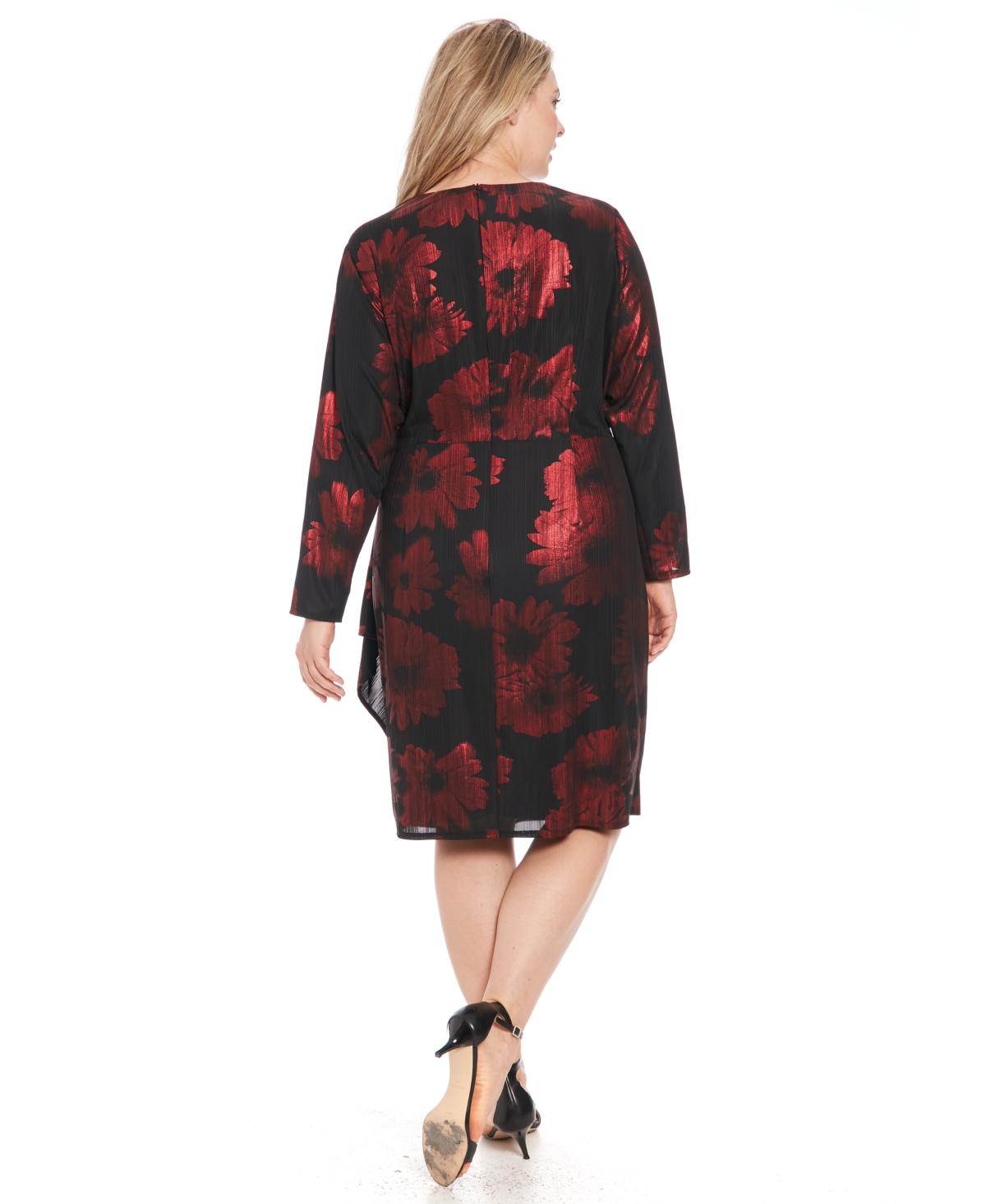 London Times Plus Size Long Sleeve Knot Waist Dress In Multi