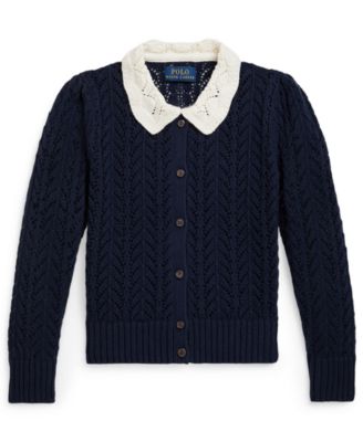 Girls' 2T-6X Pointelle-Knit Peter Pan Collar Cardigan