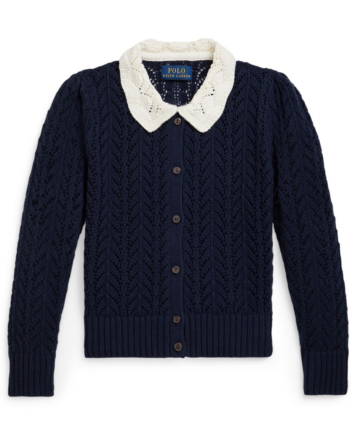 Polo Ralph Lauren Girls 2T-6X Pointelle-Knit Peter Pan Collar Cardigan