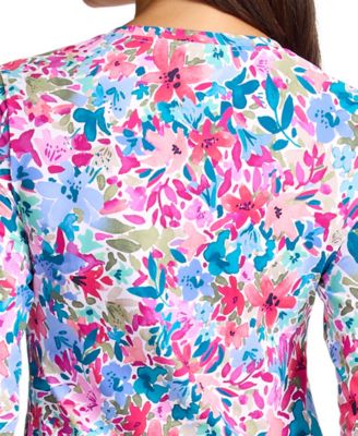 Women's Floral Full-Zip Rashguard Swimsuit