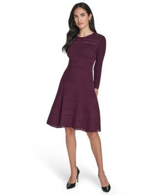 Women's Textured Ottoman Fit and Flare Dress