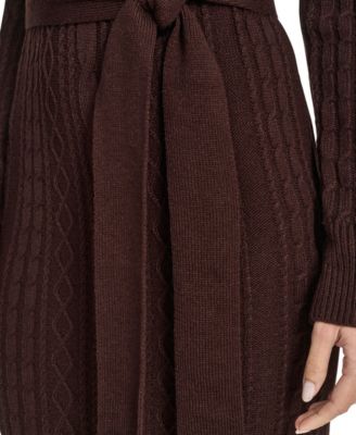 Women's Long Sleeve Mock Neck Belted Midi Sweater Dress