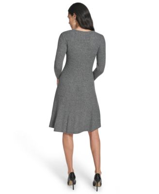Women's Fit and Flare Ribbed Sweater Dress
