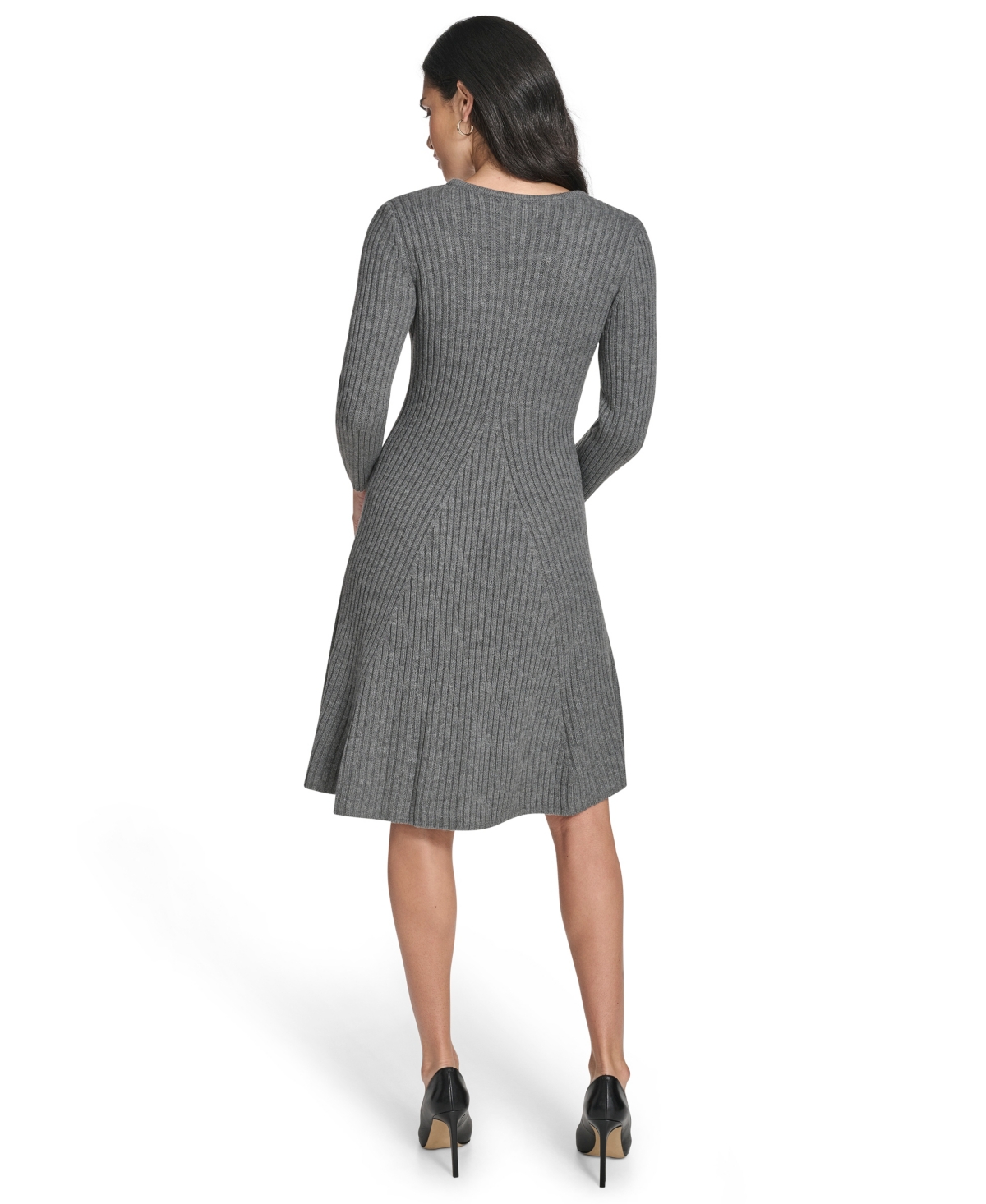 Jessica Howard Women's Fit And Flare Ribbed Sweater Dress In Gray