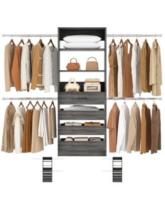 8FT Wall Mounted Closet System with 4 Drawers and 4 Hanging Rods, Garment Rack with Shelves