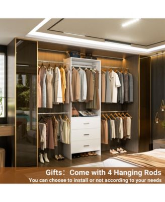 3 Wood Drawers and 4 Retractable Hanging Rods Adjustable Closet System