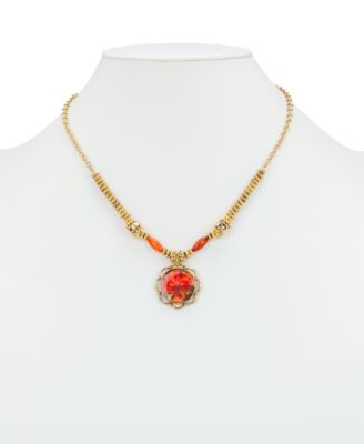 Acrylic and Copper Coated Beads European Floral Tapestry Large Pendant Necklace