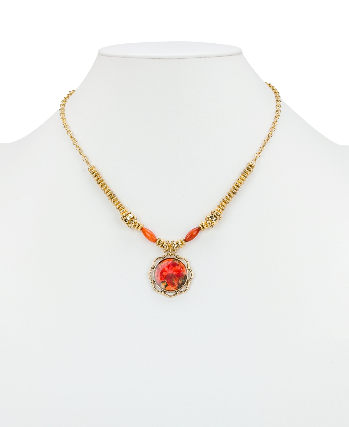 Patricia Nash Acrylic And Copper Coated Beads European Floral Tapestry Large Pendant Necklace In Gold