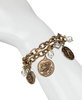 Multi-Stone Antique-Like Gold-Tone and Silver-Tone Ox Charm Bracelet