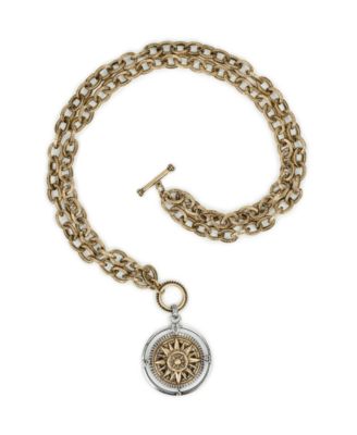 Antique-Like Gold-Tone and Silver-Tone Ox Compass Convertible Necklace