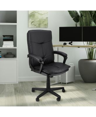 High Back Tufted Faux Leather Adjustable Office Chair in Black