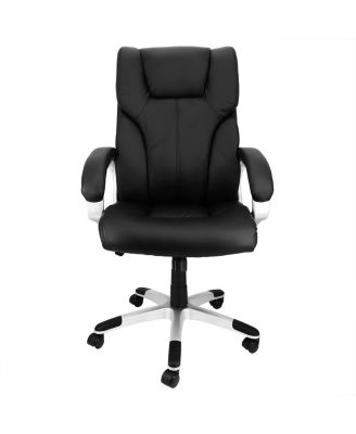 High Back Adjustable Faux Leather Office Chair in Black and Gray Base