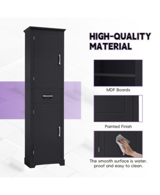 Tall Bathroom Storage Cabinet, Freestanding with Two Doors and Adjustable Shelves