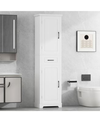Tall Bathroom Storage Cabinet, Freestanding with Two Doors and Adjustable Shelves