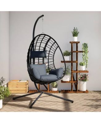 Hanging Egg Chair Anthracite Rattan Large Removable Covers