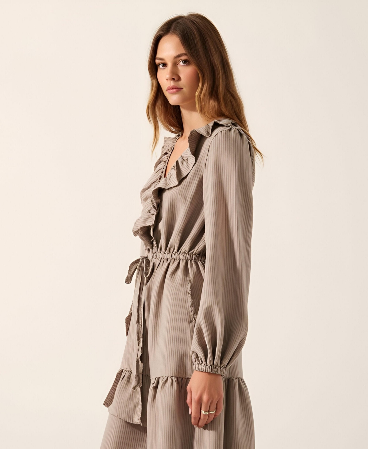 Modenaire Women's Textured-Stripe Ruffled Maxi Dress