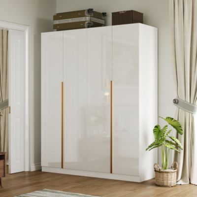 1 Pc Wood Armoire Wardrobe 10 Shelves 3 Bars 4 Doors Mirror Finish Bedroom Closet Organizer