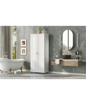 Storage Cabinet with Two Doors for Bathroom, Office, Adjustable Shelf, MDF Board