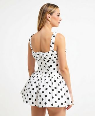 Women's Polka Dot Corset Bodice Flared Mini Dress
