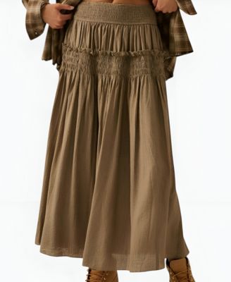 Women's Smocked Tiered Ruffle-Trim Maxi Skirt