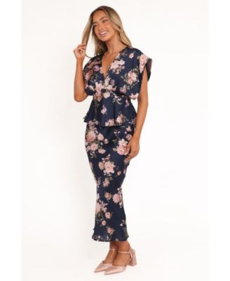 Women's Kenna Satin Midi Skirt - Navy Floral XL