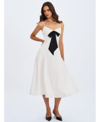 Women's Corinne White Poplin Flared Maxi Dress with Removable Bow