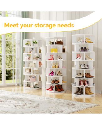 7-Tier Rotating Shoe Rack, 360° Display Wooden Revolving Shoe Rack Tower