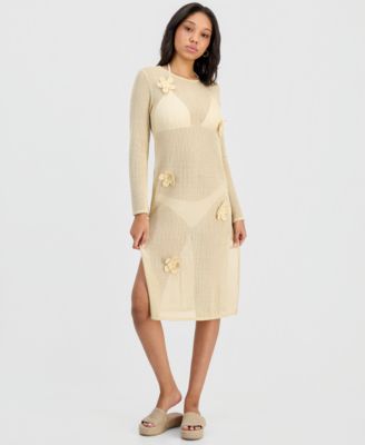 Juniors' Crochet Tie-Back Midi Cover-Up Dress, Macy's Exclusive