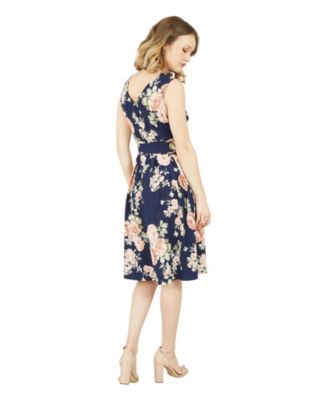Women's Floral Rose Wrap Over Sleeveless Dress