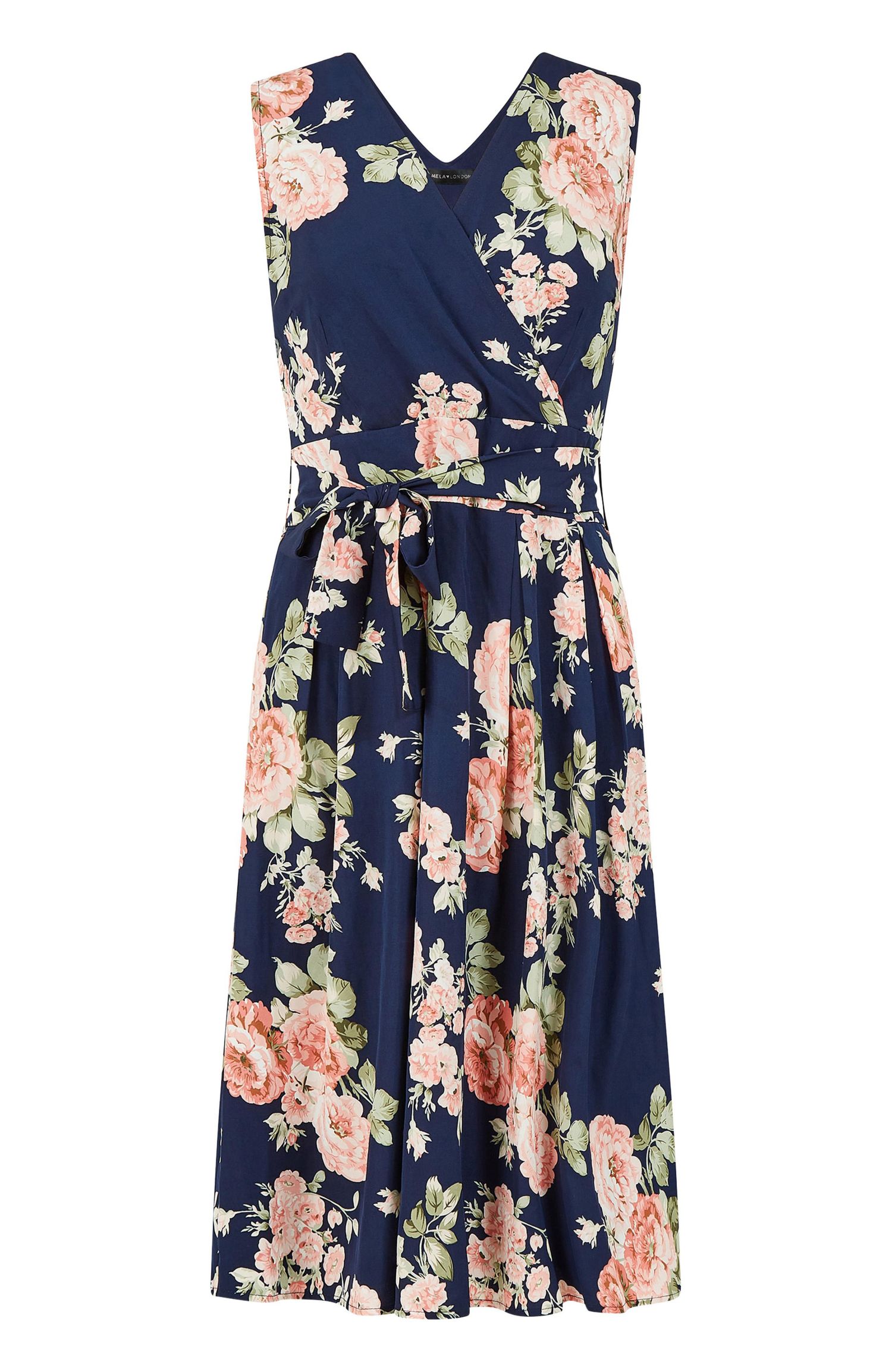 Women's Floral Rose Wrap Over Sleeveless Dress