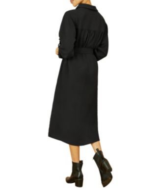 Women's 3/4 Sleeve Belted Midi Shirt Dress
