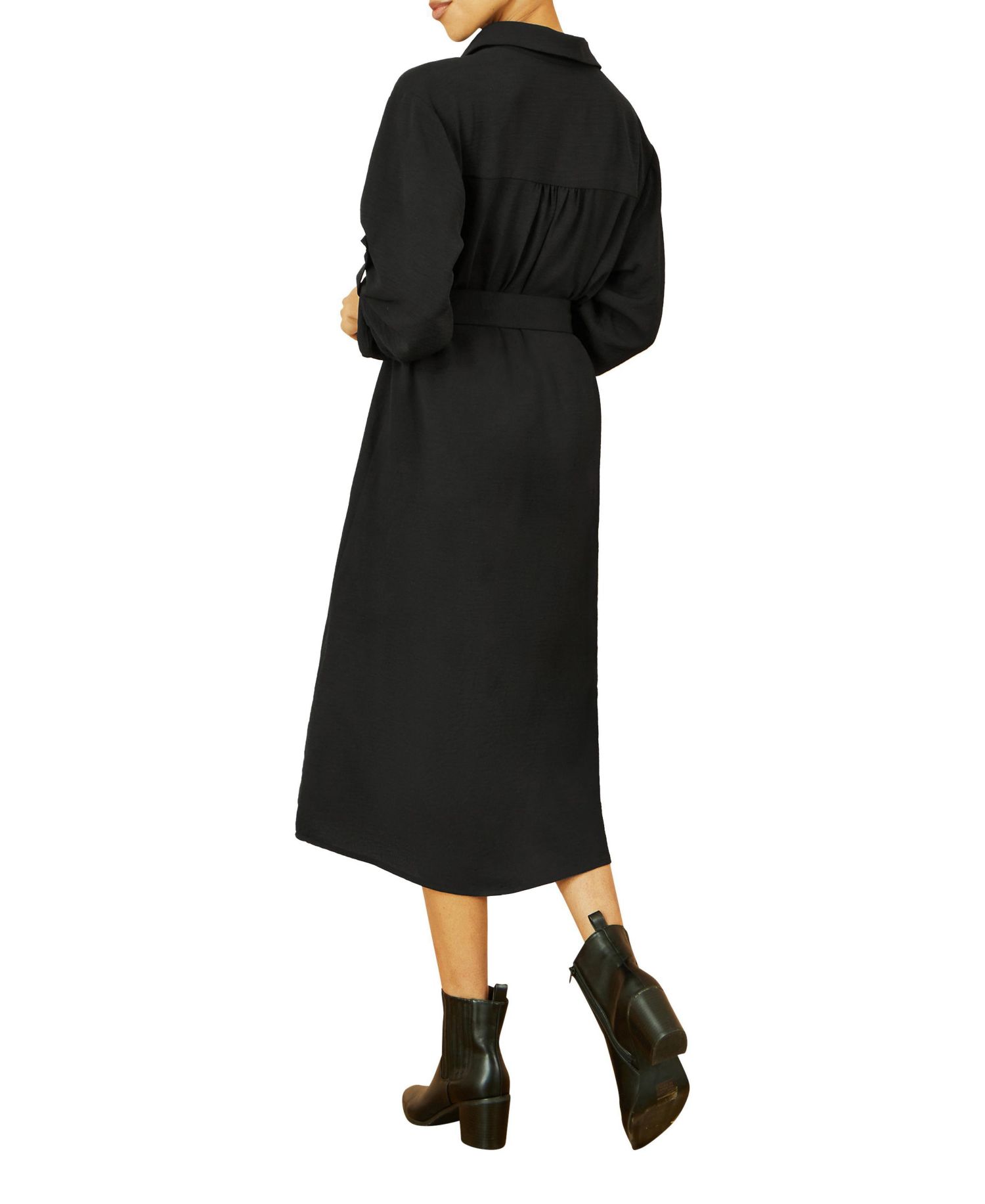 Women's 3/4 Sleeve Belted Midi Shirt Dress