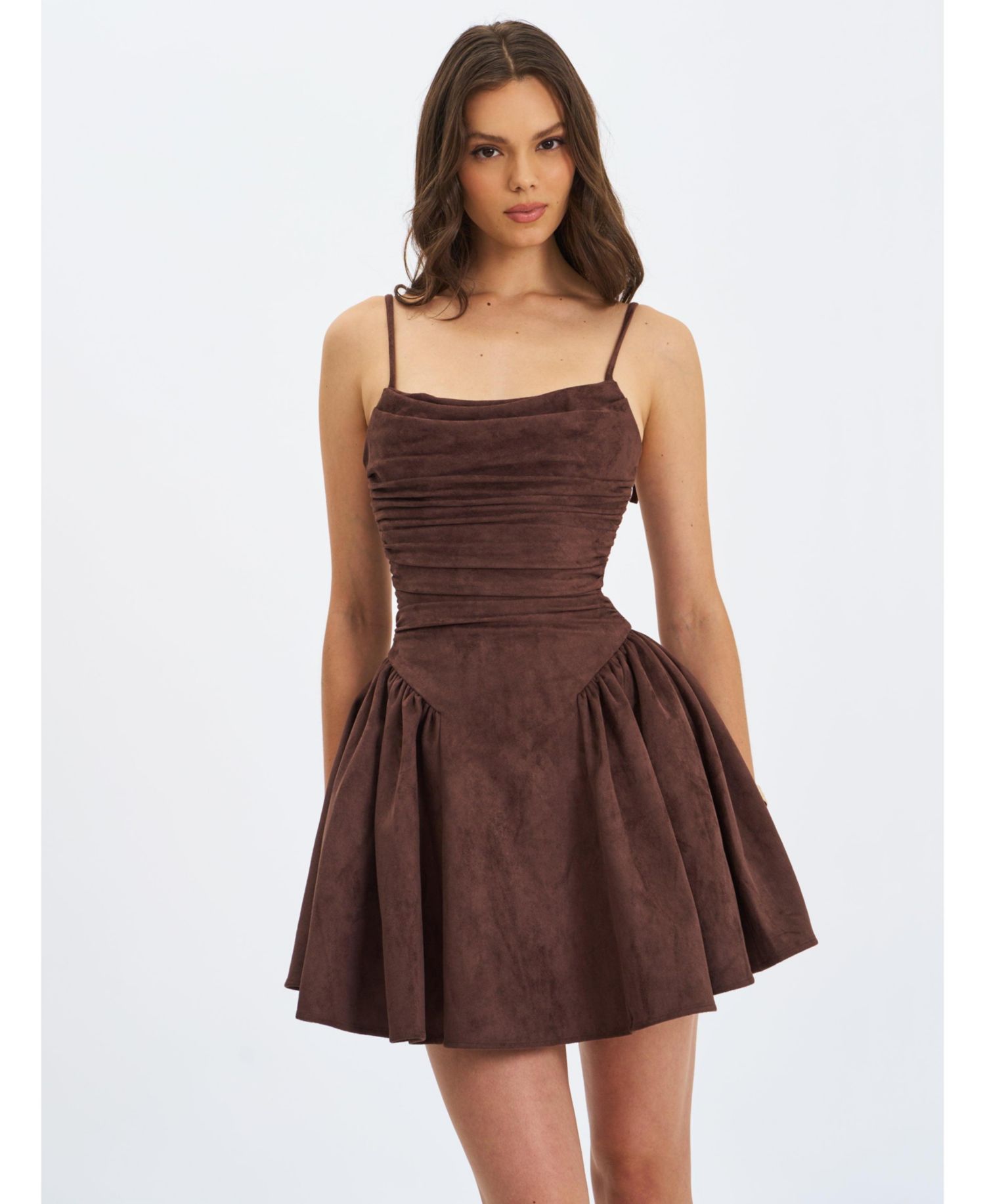 Women's Raisa Mahogany Suede Ruched Mini Dress