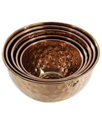 Hammered Bubble Texture 5 Piece Stainless Steel Serving Bowl Set in Copper