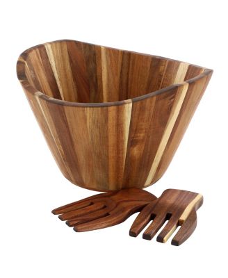 Acacia Wood Salad Bowl with Serving Utensils