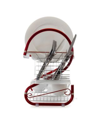 16 Inch Two Shelf Iron Wire Dish Rack in Red