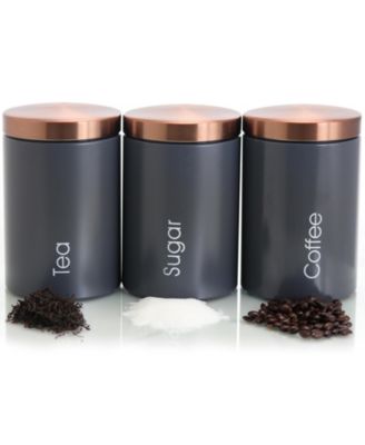 Essential Kitchen Storage 3 Piece Sugar, Coffee and Tea Canister Set in Matte Gray