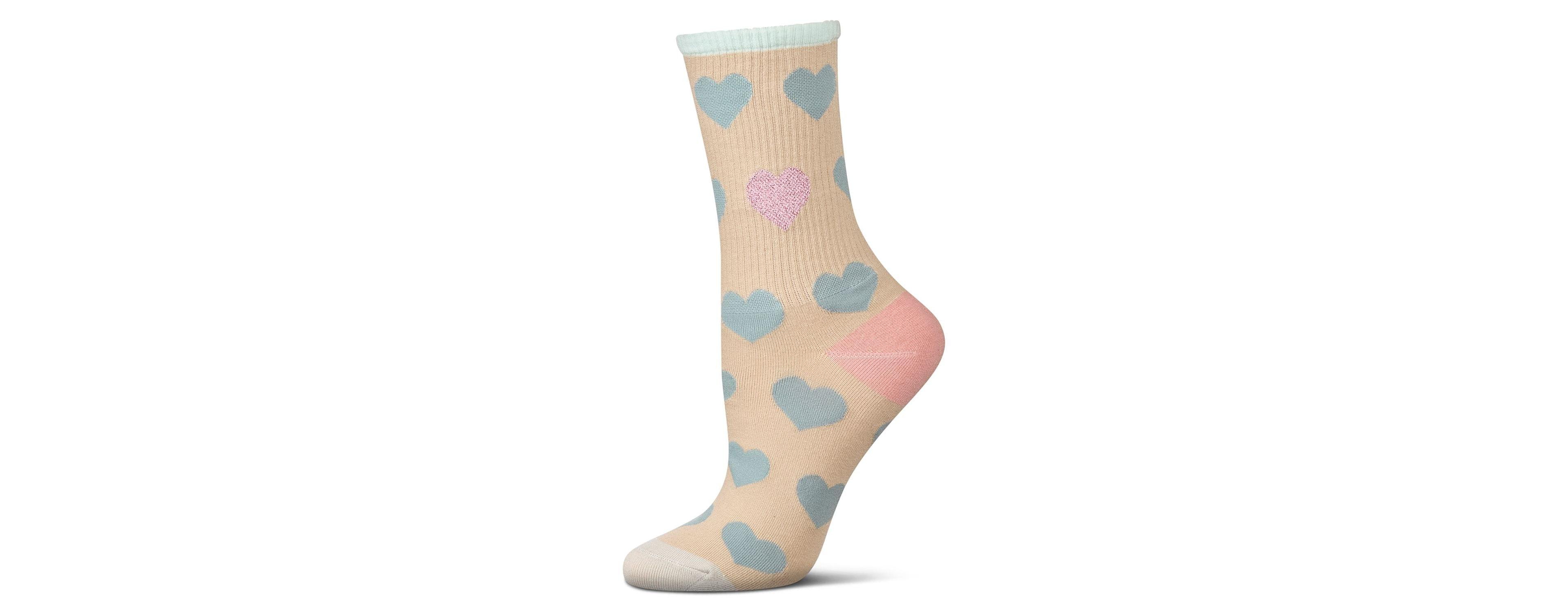 MeMoi Women's Radiate Love Glitter Heart Crew Socks