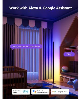 OE1 55 in. AI Smart RGBWW Black Standard Floor Lamp, 1000 LM Dimmable Color Changing Accent Light for bedroom living room