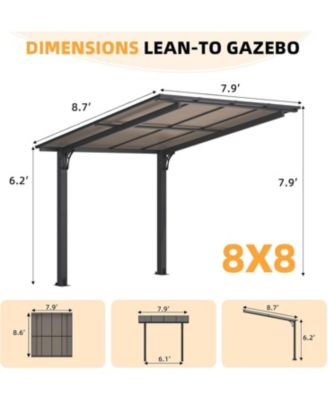 8' x 8' Gazebo for Patio, Freestanding Lean to Hard Top Gazebo Carport Shelter