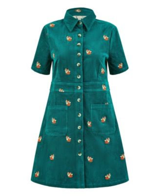 Women's Fox Embroidered Cord Shirt Dress