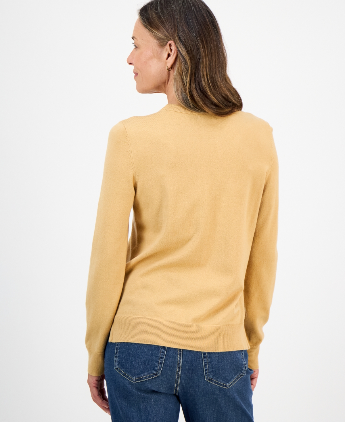 Style & Co Petite Crew-neck Sweater, Created For Macy's In Gold