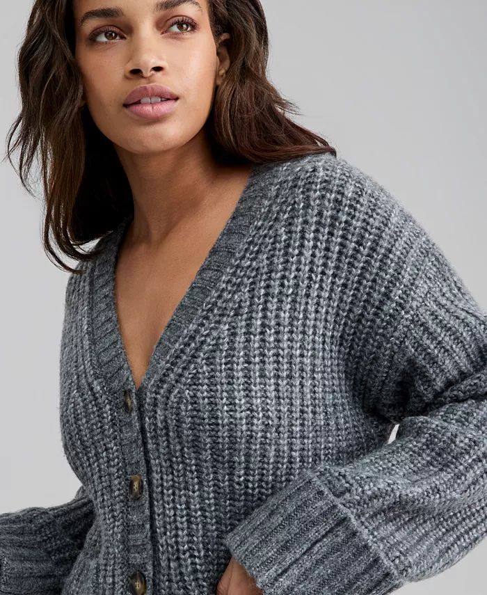 Petite Chunky V-Neck Cardigan Sweater - thumbnail 2